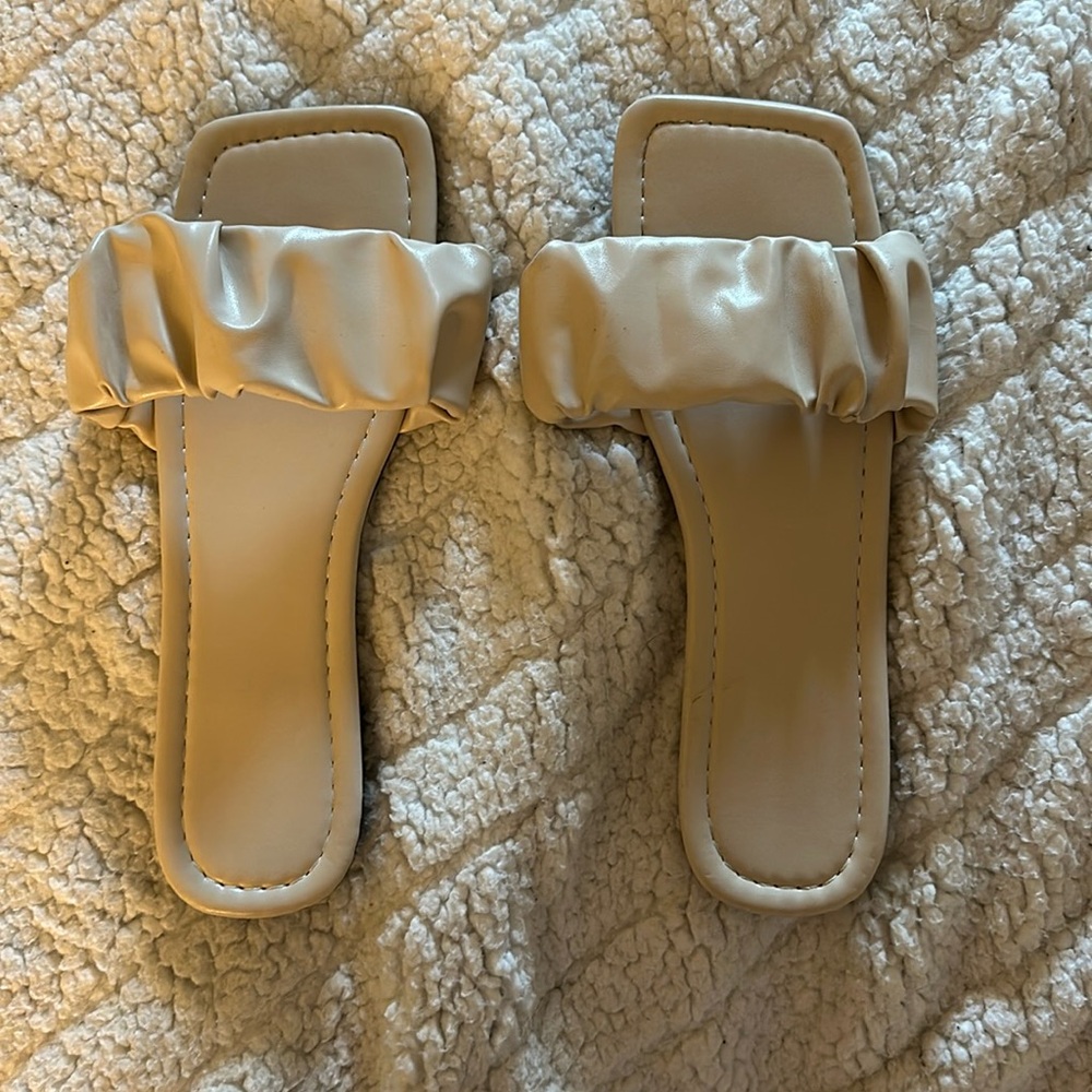 SHEIN Ruffle Slider Sandals in Cream
